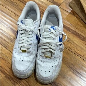 Nike White and Blue Air Force 1 Sneakers